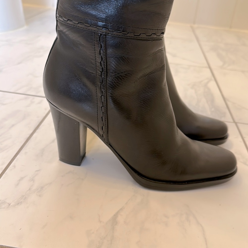 Nine West Sagetr Women's Tall Leather Zipper Boots Black, 6.5, genuine leather,